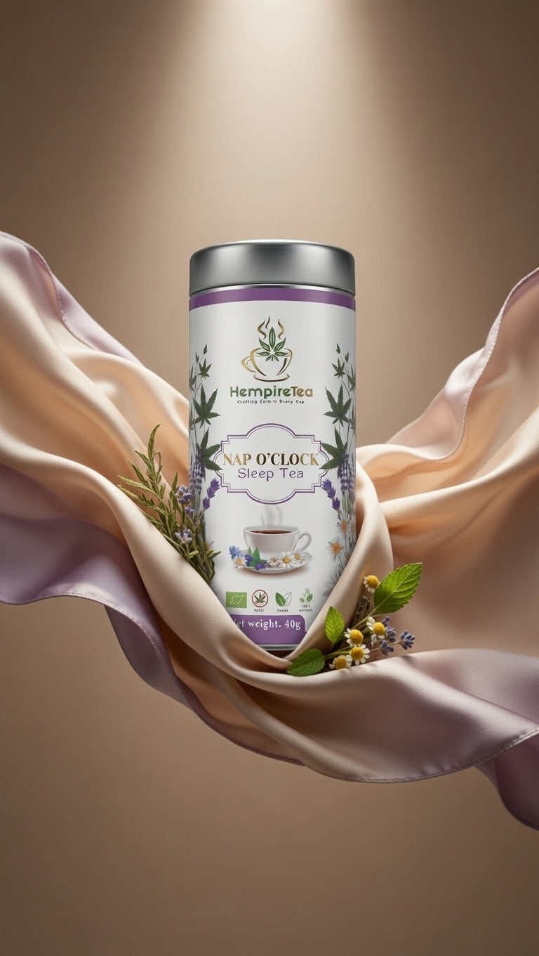 Nap O' Clock bedtime tea by HempireTea - soothing herbal infusion for unwinding and peaceful sleep

