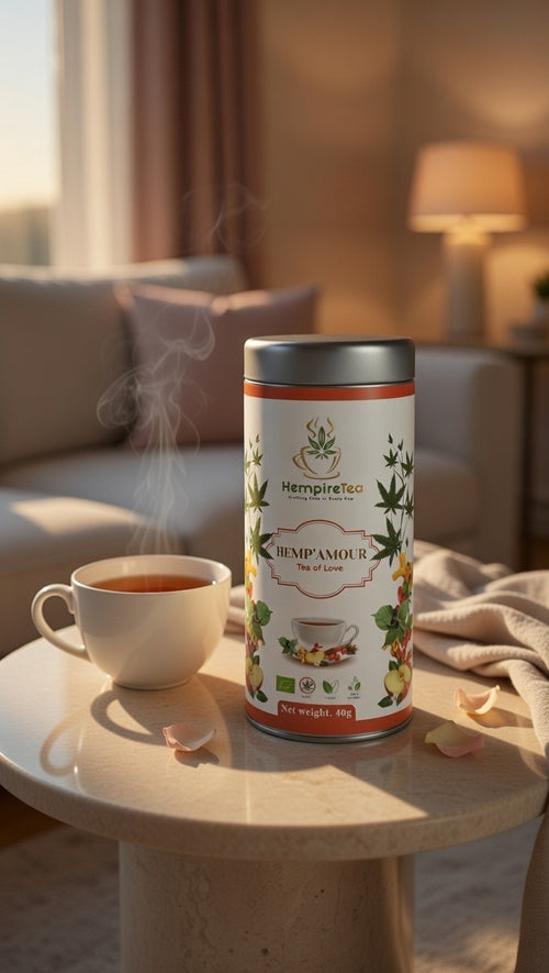 Hemp'Amour tea packaging - emotionally grounding herbal blend for relaxation and self-care
