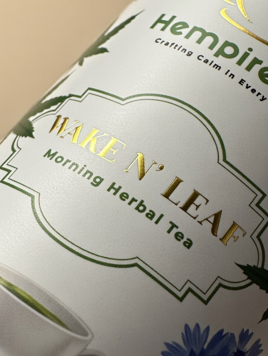 Wake N' Leaf digestive tea - cooling peppermint hemp infusion for morning clarity without jitters
