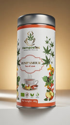 Hemp'Amour loose leaf tea ingredients - organic hemp, anise, fennel, rosehip and rose petals
