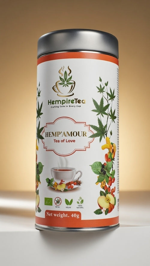 Hemp'Amour loose leaf tea ingredients - organic hemp, anise, fennel, rosehip and rose petals
