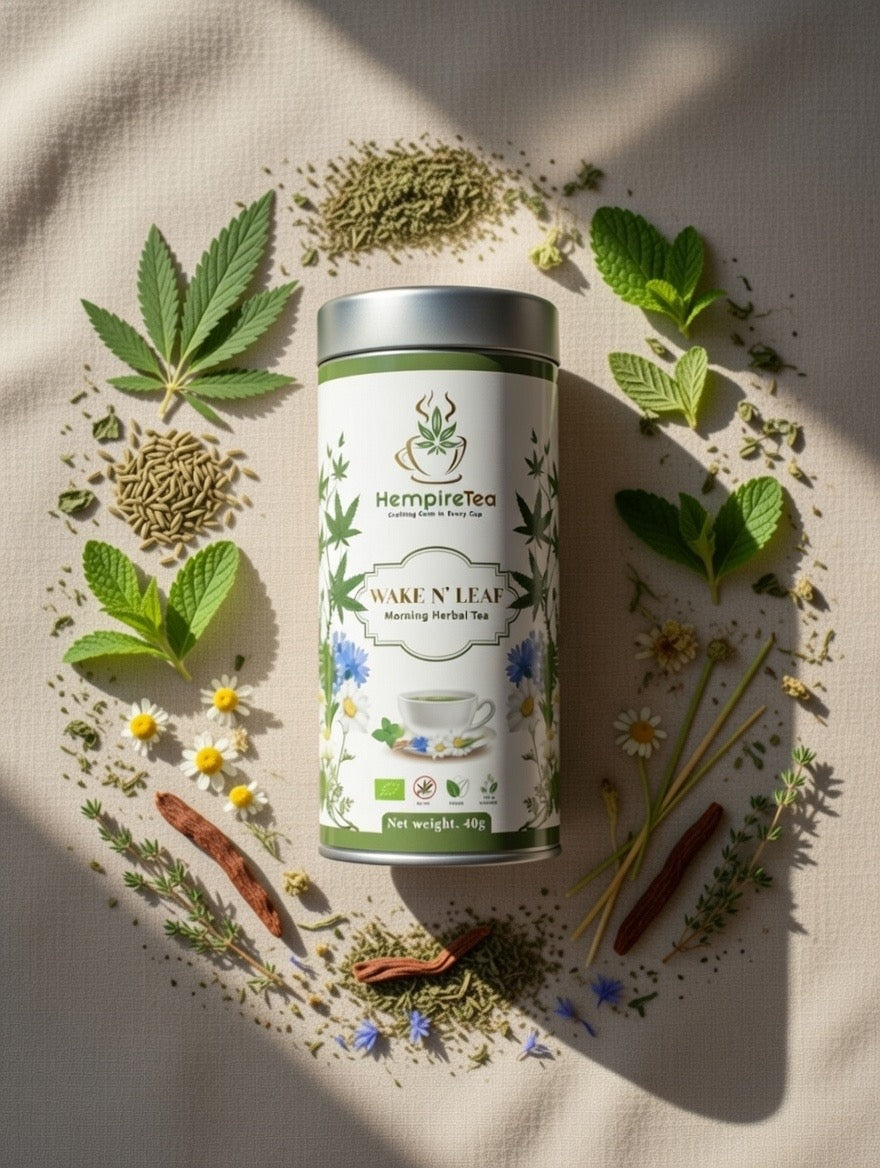 Wake N' Leaf wellness tea by HempireTea - minty morning ritual for gentle energy and balance

