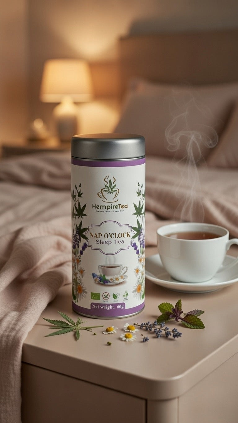 Nap O' Clock tea packaging - caffeine-free evening blend for better sleep and nighttime calm
