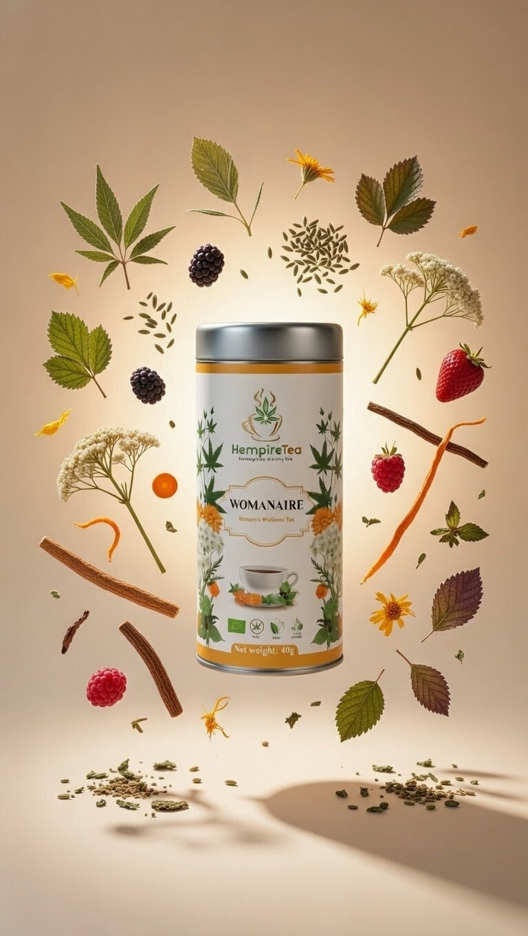 Womanaire herbal tea by HempireTea - nurturing blend for women's health and natural rhythm support
