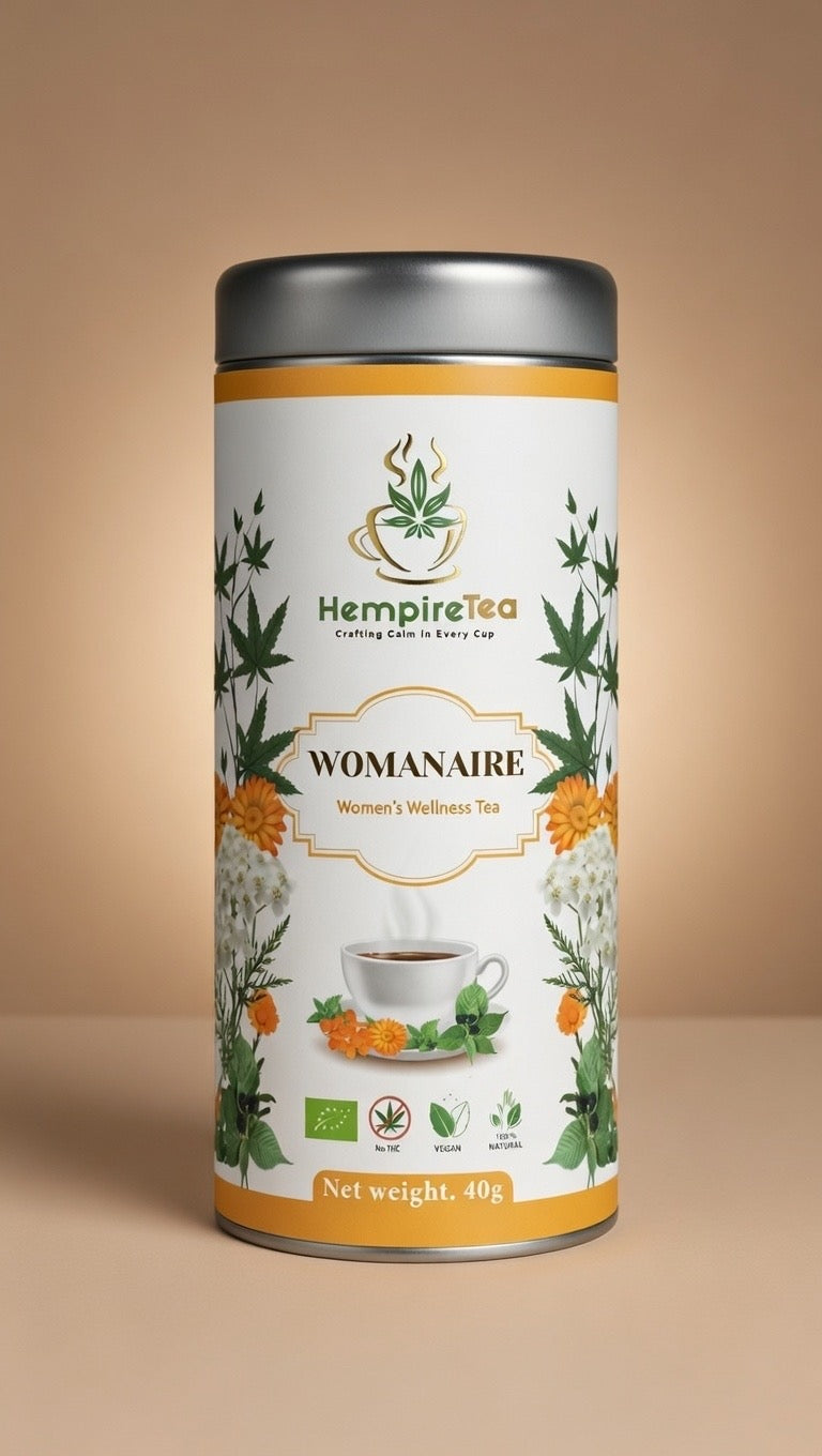 Womanaire hormonal balance hemp tea - natural herbal blend for women's cycle support and feminine wellness

