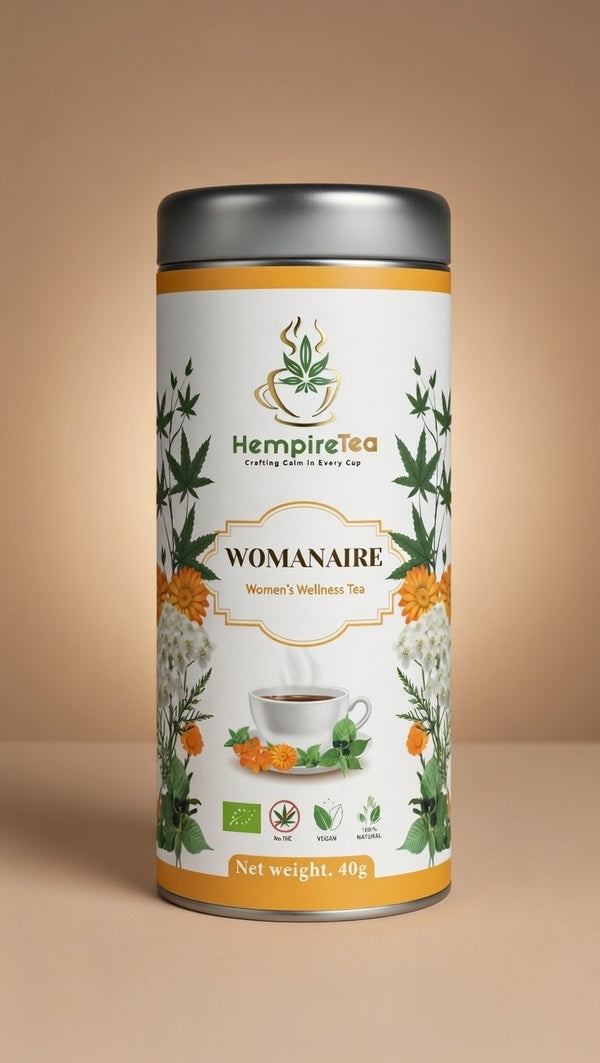 Womanaire hormonal balance hemp tea - natural herbal blend for women's cycle support and feminine wellness
