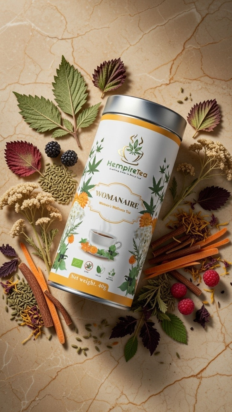 Womanaire cycle support tea - natural hemp infusion for hormonal wellness and menstrual comfort
