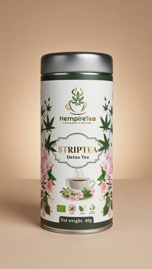 Striptea detox hemp tea - gentle cleansing herbal blend with lemon and nettle for digestive balance
